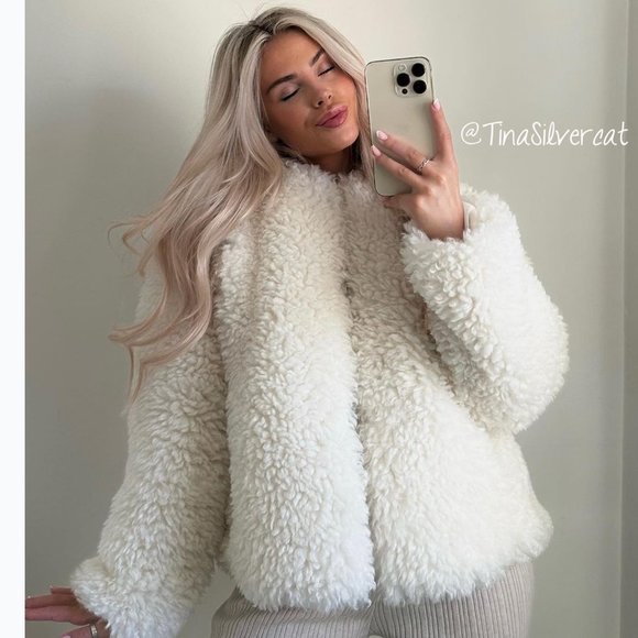 BLOGGER'S FAVE! Zara Faux Fur Coat Ecru NWT - Picture 14 of 16